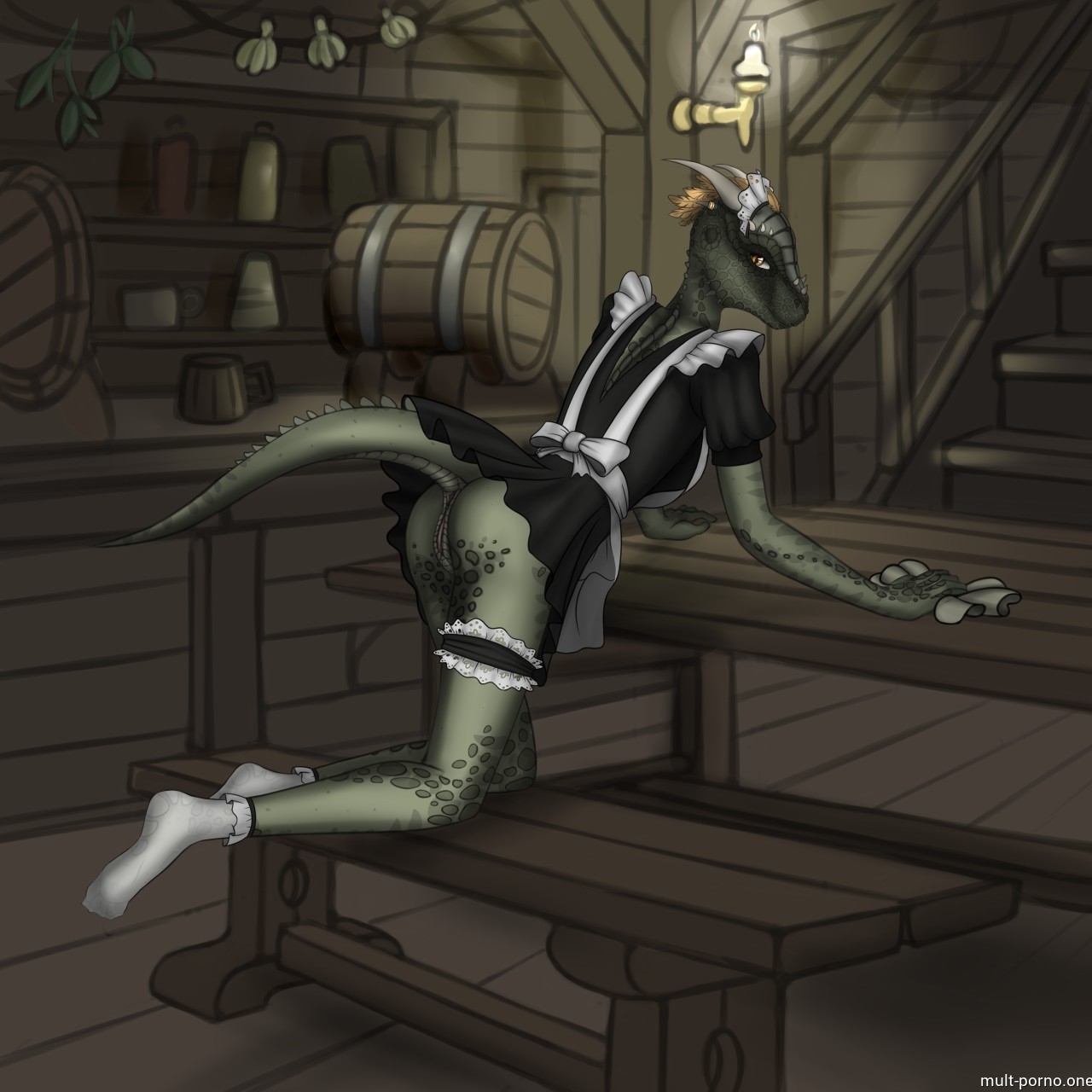 Argonian woman moans and satisfies two men at once (Skyrim) (+porn comics)