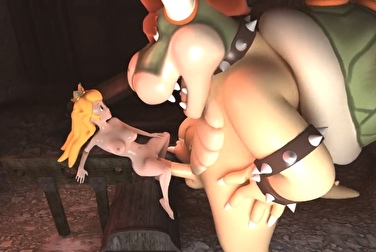 The dragon rips Princess Peach's holes with his huge cock