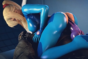 Samus climbed on a bound monster and made him fuck