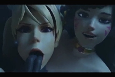 Overwatch diva holds Mercy by the throat while she gets fucked